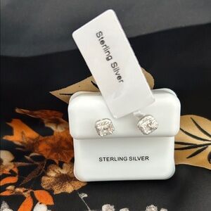 Sparkling Sterling Silver Square Stud Earrings